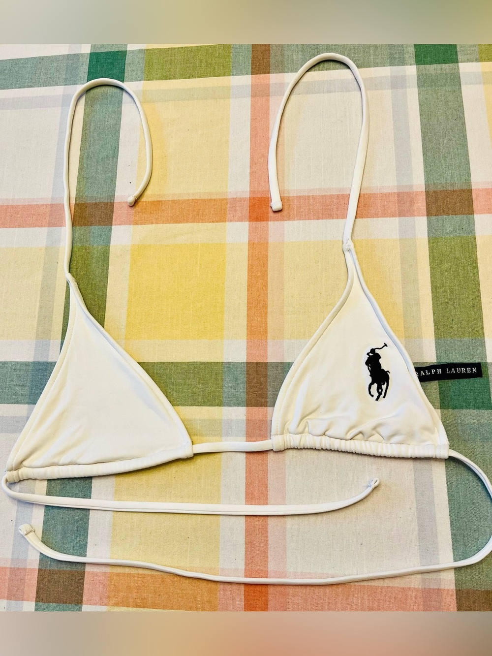 👙 Ralph Lauren White Triangle Bikini Top | Big Pony Logo | Size S